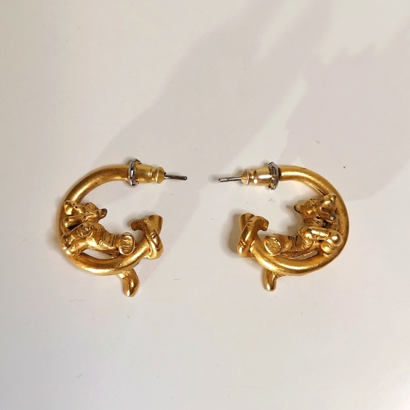 Gold Toned Tigger Hoop Earrings - Picture 1 of 9